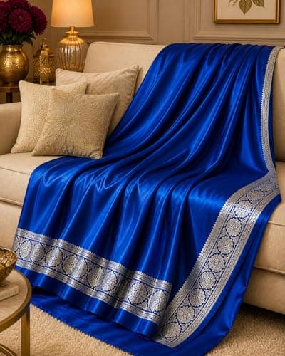Rabbaitul Bait Banarasi Satin Silk Saree with Silver Zari for Women | Pure Designer Sari | Wedding Party Traditional Outfit | Latest Ethnic Fashion Bollywood Style (Royal Blue) 4