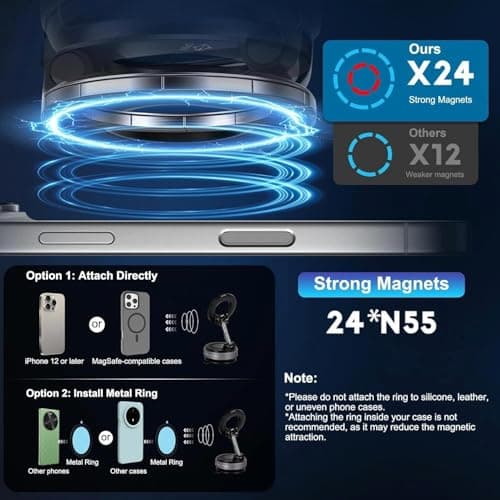 Upgraded 360° Vacuum Magnetic Car Phone Mount, Strong Suction Cup Phone Holder, Hands-Free Mobile Stand for Car Dashboard, Windshield, Gym, Mirror & Shower, Universal Compatible (Pro Black) 5