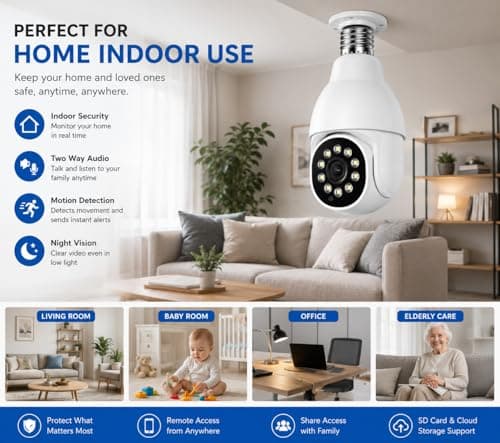 JB Supar 4Mp WiFi Bulb CCTV Camera for Home Security | 360° Rotation | Color Night Vision | Motion Detection Two-Way Audio | Wireless Light Bulb Camera with Mobile App V380 Pro (Heavy Light Camera) 3
