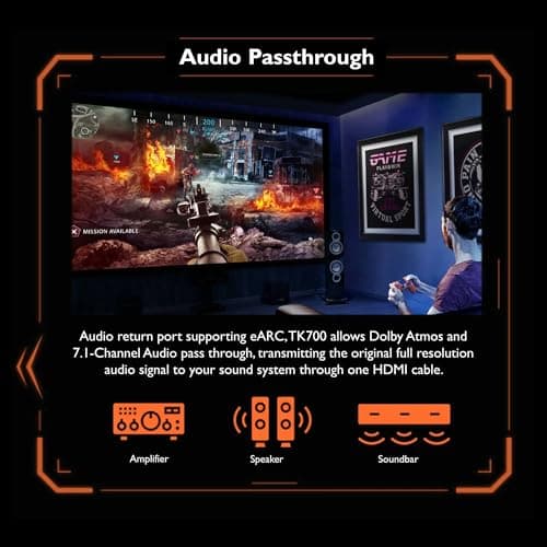 BenQ TK700 4K UHD HDR Home Cinema Projector 3200 ANSI lumens, Excellent Colors 96% REC 709, Upto 200inches Screen Size, Sports & Game Mode, eARC, 16ms Low Input Lag, 2D Keystone,3D,HDMI, Speaker 5W 5