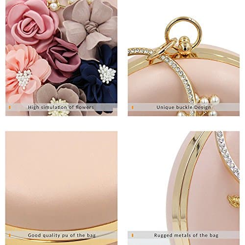 INOVERA (LABEL) Women's Floral Evening Clutch Ladies Party Wedding Round Purse Bag, Rose Gold 3