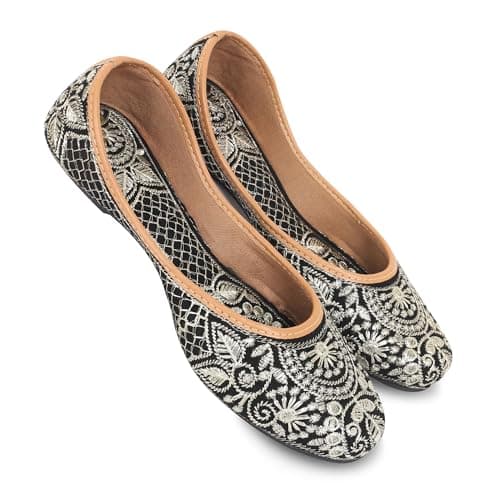 DFR Women Ethnic Rajasthani Embroidery Punjabi Juti's Jutti’s, Color - Black, UK Size - 8 5