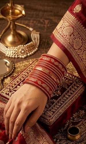 VA GLOBAL Traditional Red Bridal Lac Bangles Set for Women Designer Stone Work Chudi Kada Set Ethnic Wedding Festive Jewelry Glass Look Bangles (One Size, 2.8, Centimeters) 5