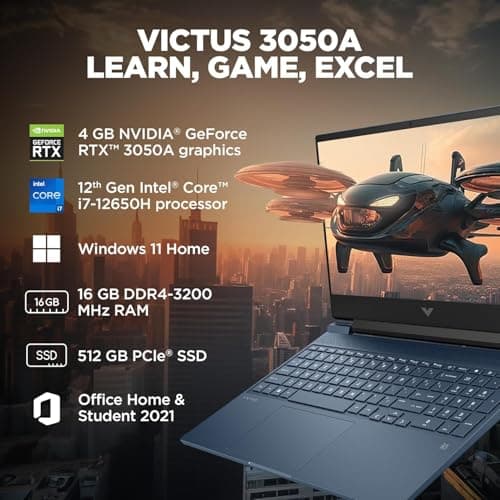 HP Victus Gaming Laptop, 12th Gen Intel Core i7-12650H, 4GB RTX 3050 GPU, 15.6-inch (39.6 cm), FHD, IPS, 144Hz, 16GB DDR4, 512GB SSD, Backlit KB, B&O, Dual Speakers (MSO, Silver, 2.29 kg), fa1411TX 3