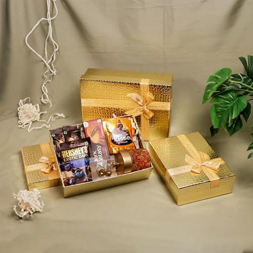 Art Street Foldable Cardboard Gold Finish Hamper Gift Box Set of 3, Multipurpose Gift Hamper Box For Special Occasions, Birthday, Wedding Gift Packaging (Gold, 6x9, 7x10, 8x12 Inch) 4