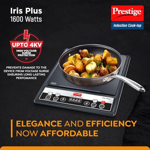 Prestige Iris Plus 1600 Watts Induction Cooktop | 4KV Surge Protection | 6 Preset Indian Menu Options & Timer | Soft Touch Button | Easy to Clean | Portable | 1Y Warranty | Black | BIS Certified 2