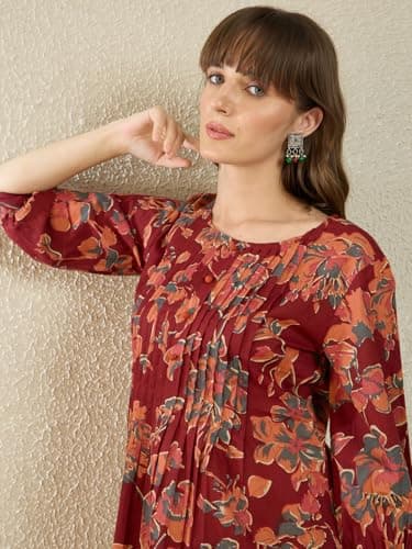 INDO ERA Women Maroon Pure Cotton Co-Ord Set | Kurta Pant Set for Casual Wear,IESTR12359M | Co Ord Set For Women Stylish | 3