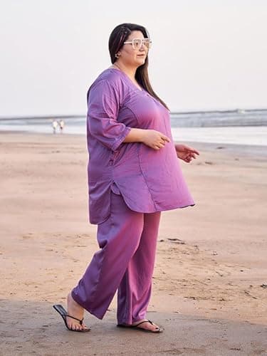 TITTLI Plus Size Cotton Silk Co-Ord Set for Women | Tunic and Trouser Set V-Neck and 3/4 Sleeve| Elasticated Waist 2 Pockets Casual Wear and Everyday wear Outfit |3XL to 8XL 5