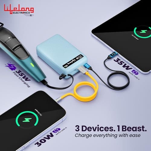 Lifelong Electronics 20000mAH 35W Fast Charging Small Pocket Size Power Bank | Built-in 35W (1.5X Faster) Type-C Cable & Port | Flight Friendly | USB-A (30 W) Output Powerbank for iPhone, Android, Mac 4