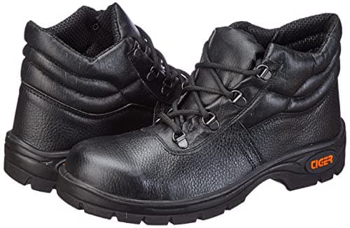 Tiger Men Black High Ankle Leopard Steel Toe Safety Shoes, 9 Uk 2