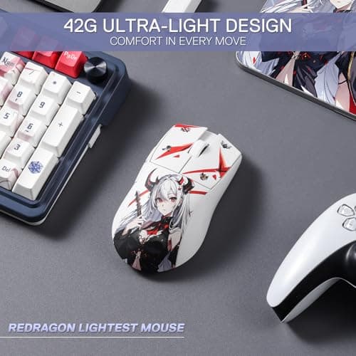 Redragon M916AK PRO 3-Mode Anime Gaming Mouse,Bluetooth,Wireless,USB-C 42G Ultra-Light 26K DPI w/Ergonomic Natural Grip Build,Full Programmable Buttons,Software Supports DIY Keybinds & DPI 4