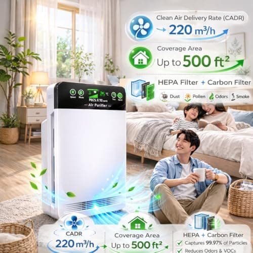 ARMAC AP551 Smart Air Purifier with Ion Technology & UV Filter | H13 True HEPA + Activated Carbon | 35–50m² Coverage | PM2.5 Display, Auto Mode & Remote Control | White 5