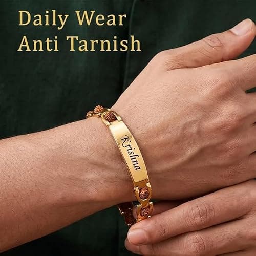 Customized Rudraksha Gold Plated Bracelet for Men | Personalized Rakhi Bracelet for Men | Rakshabandhan Rudraksha Bracelet with Name 5