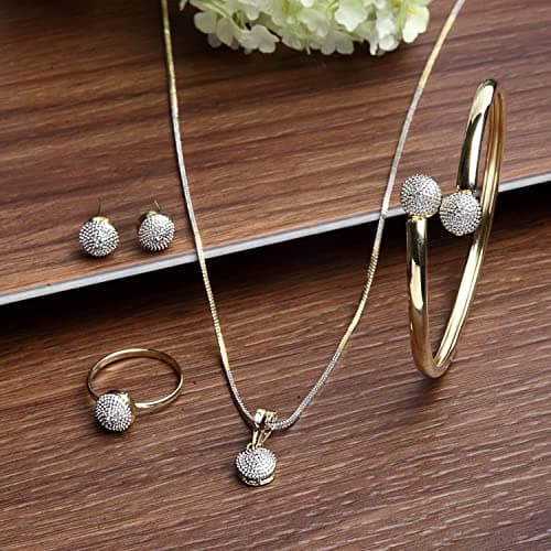 ZENEME Jewellery Set Gold Plated American Diamond Traditional Stylish Pendant Set, Ring, Bracelet with Earring Jewellery for Women & Girls 2