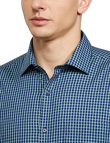 Park Avenue Men's Slim Fit Cotton Checks Pattern Dark Blue Full Sleeve Formal Shirt 3