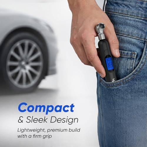Lifelong Tyre Pressure Gauge | Backlit LCD | Zinc Alloy Head | 0-150 PSI | Portable Tyre Pressure Monitoring for Car, Bike, Motorcycle & Truck Tyres | Black 2
