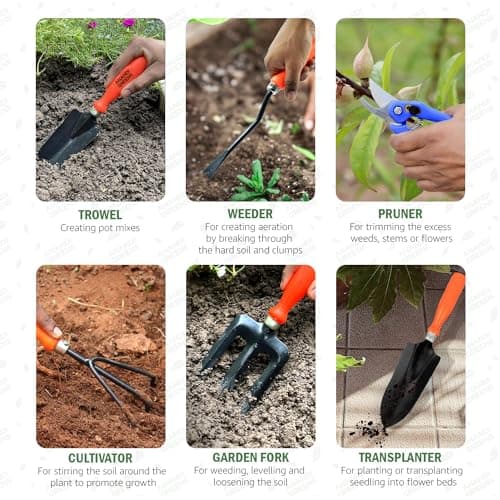 Anandi Green's Metal Agriculture Gardening Tools Kit-10 Pcs (Cultivator, Fork, Trowels, Weeder, Garden Gloves, Pruner Cutter, Scissors, Seeds Packet, Tool packet) | Gardening Tools Set For Home Garden 4