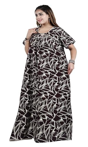 Bejod's Collection Women Cotton Plus Size Maxi Nighty | XL–3XL | Full Length Cotton Night Gown for Women | Soft & Breathable Nightwear (Coffee, XL) 3