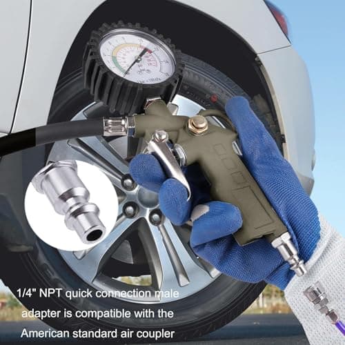 Drofail Tyre Pressure Gauge with Air Inflator Gun for Car, Bike & Cycle | Heavy Duty Metal Body Air Pump with Dial Meter | Accurate PSI Measurement | Air Compressor Tool with Flexible Hose 3