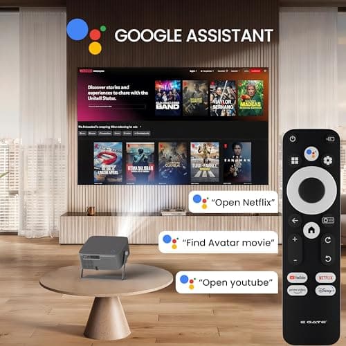 E Gate Zen 12X | Official Google TV & Netflix Inside | 100% Dust Proof | Brightest 1200 ISO | Native 1080p Projector 4K Ultra HD | Auto Keystone & Focus | ScreenFree | Dolby Audio-20W Speaker, EGATE 4