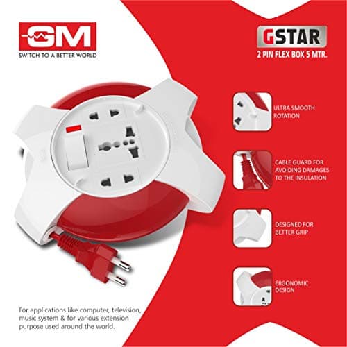 GM G‑Star 3042 – 3‑Socket 2‑Pin Extension Cord (5 m) with LED Indicator, International Sockets & Ultra‑Smooth Rotation 3
