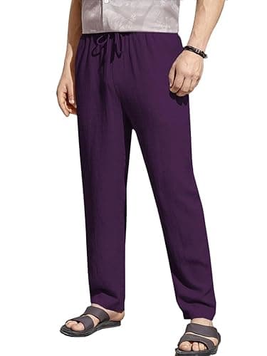 TOPLOT Men's Premium Linen Blend Pants | Lightweight Breathable Fabric | Elastic Waist with Drawstring | Straight Fit | Side Pockets | Perfect for Casual, Holidays & Travel (5268)