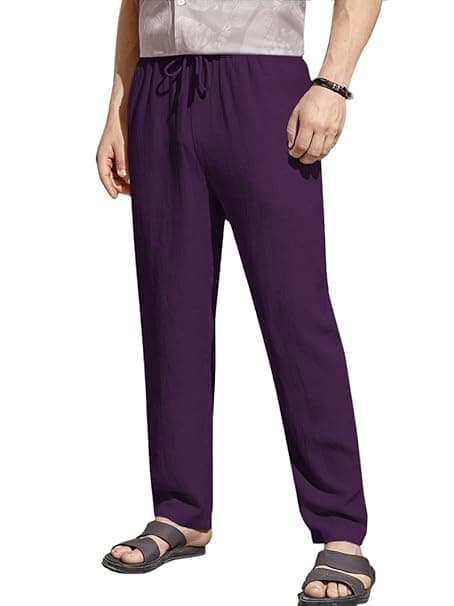 TOPLOT Men's Premium Linen Blend Pants | Lightweight Breathable Fabric | Elastic Waist with Drawstring | Straight Fit | Side Pockets | Perfect for Casual, Holidays & Travel (5268)