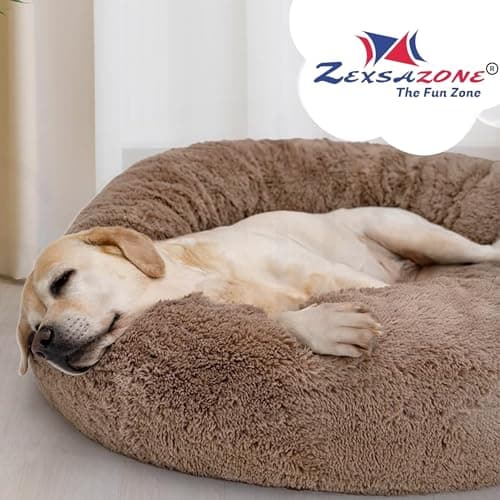ZEXSAZONE Summer Round Donut Pet Bed for Cats and Puppies Dogs Mat, Cozy and Plush, Raised Bedside Support, Both Sides Use Like 2 in One Washable, Sizes for Small, Medium, and Large Pets Brown 4