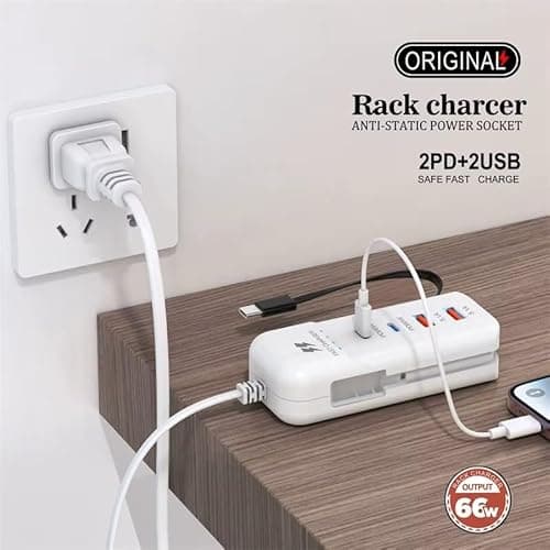 WISTAR 66W USB Hub Charging Station 2-USB & 2-PD Ports Safe Fast Charger with Type-C Cable, Multi-Device USB C Charging Hub, Durables USB Fast Charging Desktop Charger for Phone, Tablet 2