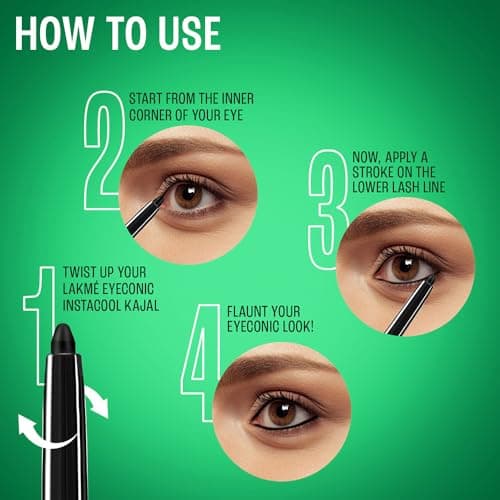 Lakme Eyeconic Insta Cool Kajal|| Black|| Cooling Kohl Liner with Cucumber|| Twist Up Pencil - Waterproof|| Smudge Proof & Long Lasting Eye Makeup|| 0.35 g 5