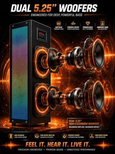 BENCLEY B-2926 Double Woofer Tower Speakers/Bluetooth Speaker/Multimedia Speaker/Home Theater with FM Pen Drive Mobile Aux Support (60 cm Height) 5