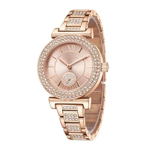 Giordano Luxury Analog Watch for Women - Elegant Crystal Design with sub dial and Diamond Studed statinless Steel Strap