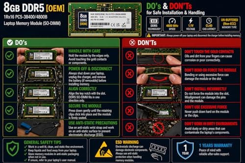 8GB DDR5 4800MHz OEM Laptop RAM Compatible with Samsung [Key Specs: PC5-38400/4800B | 262-Pin SO-DIMM | CL40 | 1Rx16 | 1.1V | Non-ECC] | 1 Year Seller Warranty 5