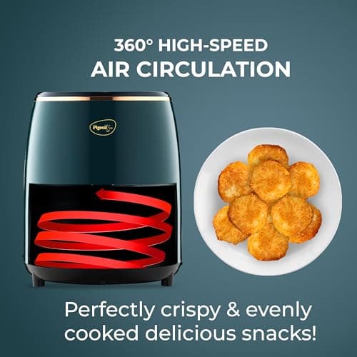 Pigeon Healthifry Digital Air Fryer, 360° High Speed Air Circulation Technology 1200 W with Non-Stick 4.2 L Basket 5