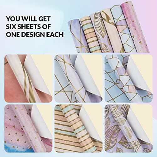 Birch & Co. Gift Wrapping Paper Sheet - Premium Design Paper for Packing, Mix, Pack of 6, Multicolor 4