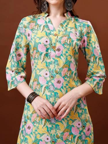 Yashika Women's Trendy Printed Cotton Blend Straight Light Green Color Kurta and Palazzo Set(YS-KS2075-L) 2
