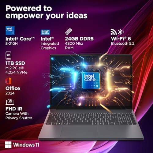 Lenovo IdeaPad Slim 3 14th Gen Intel Core 5 210H 15.3 inch (38.8cm) WUXGA IPS Laptop (24GB RAM/1TB SSD/Windows 11/Office Home 2024/Backlit Keyboard/1Yr ADP Free/Grey/1.6Kg), 83K4004VIN 4