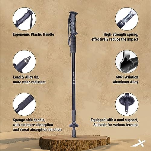 Vector X Trekking Poles Shock Absorbing Adjustable Hiking or Walking Sticks for Hiking Collapsible Strong,Lightweight Walking Pole, All Terrain Accessories and Carry Bag (Without Light) 2