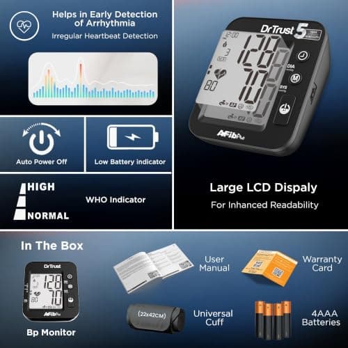 Dr Trust USA Intellitrack 131 Fully Automatic Atrial Fibrillation Portable Digital Blood Pressure Monitor BP Machine For Hypertension & Managing Heart Health, BP Apparatus 5