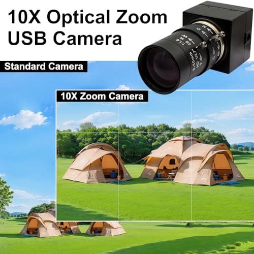 Hotpet 8MP 10X Optical Zoom USB Webcam, 5-50mm Manual Focus Lens Webcam 2448P USB Camera Industrial Web Camera Support OpenCV for Linux Windows Android Mac, Plug&Play, UVC 3