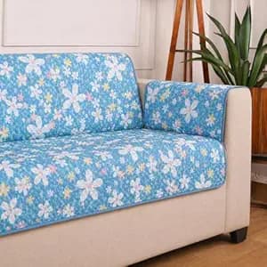 STITCHNEST 'Double Vie Collection Series' Cotton Quilted Reversible Sofa Cover 2 Seater with Arm Rest and Pocket | Size 48x60 Inch
