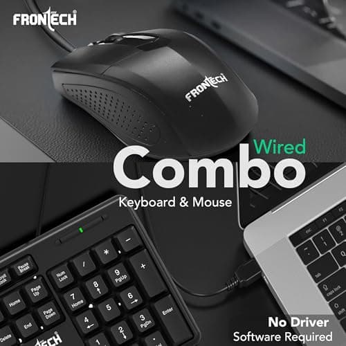 FRONTECH Wired Keyboard and Mouse Combo | Membrane Keys with Retractable Stands | USB Plug & Play | Ergonomic & Comfortable Design | 1 Year Warranty (1692, Black) 2