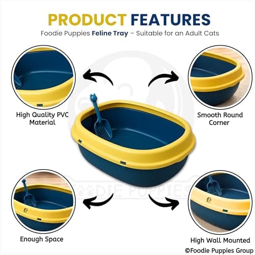Foodie Puppies Cat Litter Tray with Scooper Cat Toilet - (Feline Tray, 55cm*44cm*19cm) for Cats and Kittens | with Even Rim, Reduces Odor, Perfect Starter for Toilet Training (Colour May Vary) 4