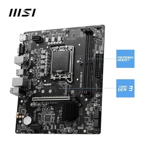 MSI PRO H610M-E Motherboard, Micro-ATX - Supports 14th/13th/12th Gen Intel Core Processors, LGA 1700 - DDR5 Memory Boost 5600MHz/MAX, PCIe 4.0 x16 Slot, M.2 Gen3 Slot 3
