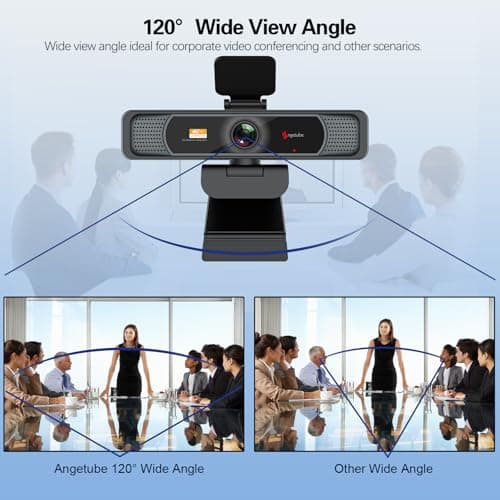 Angetube Wide Angle 4K Webcam for PC - 120° FOV, PDAF Autofocus, 2 Noise-Cancelling Mics, 1080P@60FPS, Auto Light Correction, USB-A/C, Privacy Cover, Video Conference Camera for Mac Laptop and Desktop 3