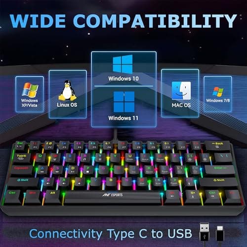 Ant Esports MK1300 V2 60% Wired Mechanical Gaming Keyboard, 61 Keys Compact Mini Software Controlled, RGB Backlit,Hot-Swappable Red Switches, Detachable USB-C, Anti-Ghosting, PC/Mac Compatible – Black 5