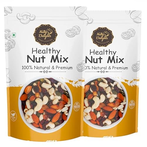Nutty Delights Healthy Dry Fruit & Nut Mix, 200g, Source of Protein, Magnesium & Phosphorus, Rich in Dietary Fiber, Flavourful & Crunchy Snack, Almonds, Cashews, Raisins, Dried Blueberries Pistachios,