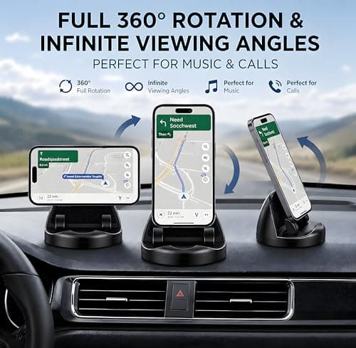 VIHOMI 360° Rotatable Car Dashboard Mobile Holder with Parking Number Plate | Anti-Slip Silicone Phone Stand for Car Dashboard | Mobile Mount for Car, Office & Home | Portrait & Landscape View 4