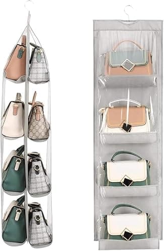 Women Ladies Paras Cover Handbag Organizer, Bag Organiser Ladies Handbags, Purse, Clutch, Clothes Wardrobe, Women Purse Organiser Non-Woven Fabric (8 Pocket- 110 X 35 X 35 Cm- Pack Of 1, Grey)