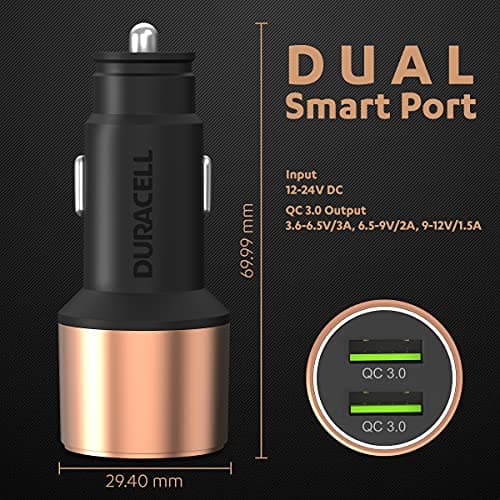 Duracell 36W Fast Car Charger Adapter with Dual USB Port. Qualcomm Certified 3.0, Quick Charge. Compatible with iPhone, All Smartphones, Tablets & More - Copper & Black 2